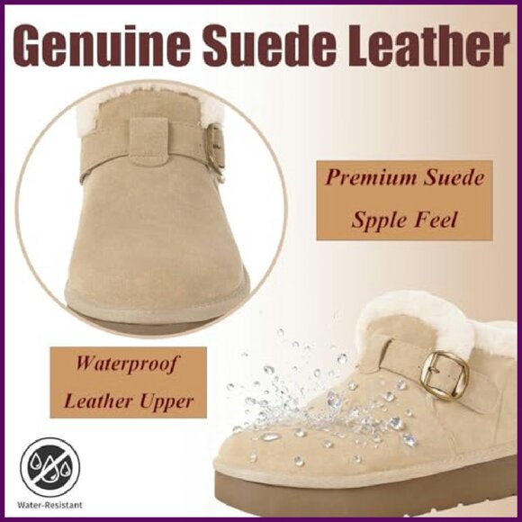 Genuine Suede Winter Ankle Boots Waterproof Faux Fur Lined Anti-Slip